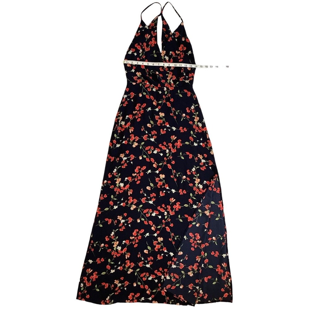 Lush Floral Maxi Dress Women Small Black Floral V-Neck Halter Slit - Picture 12 of 16